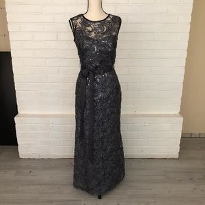 Betsy & Adam sequin and lace ankle length gown